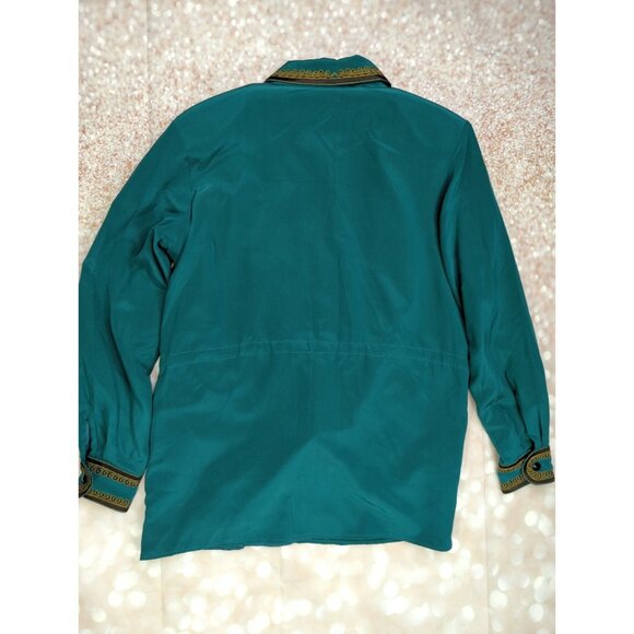 Vtg QVC Bob Mackie M Wearable Art Teal Silk Jacket Embroidered Design Zip New - Picture 10 of 13